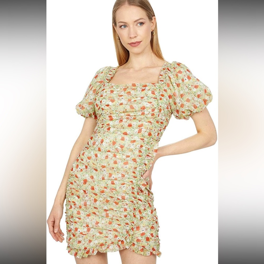 ASTR The Label floral print mini dress featuring ruched details